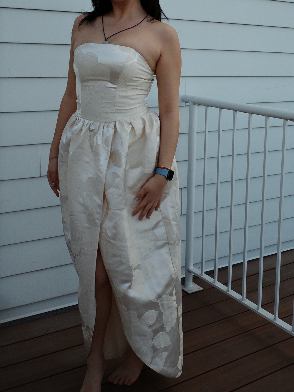 Strapless Floral Jacquard Midi Dress in Ivory - Picture 5 of 9